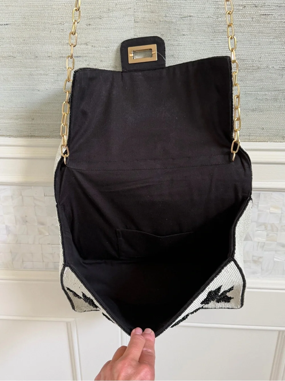 New Anthropologie oversized Maeve Beaded shoulder bag black stars white chain
